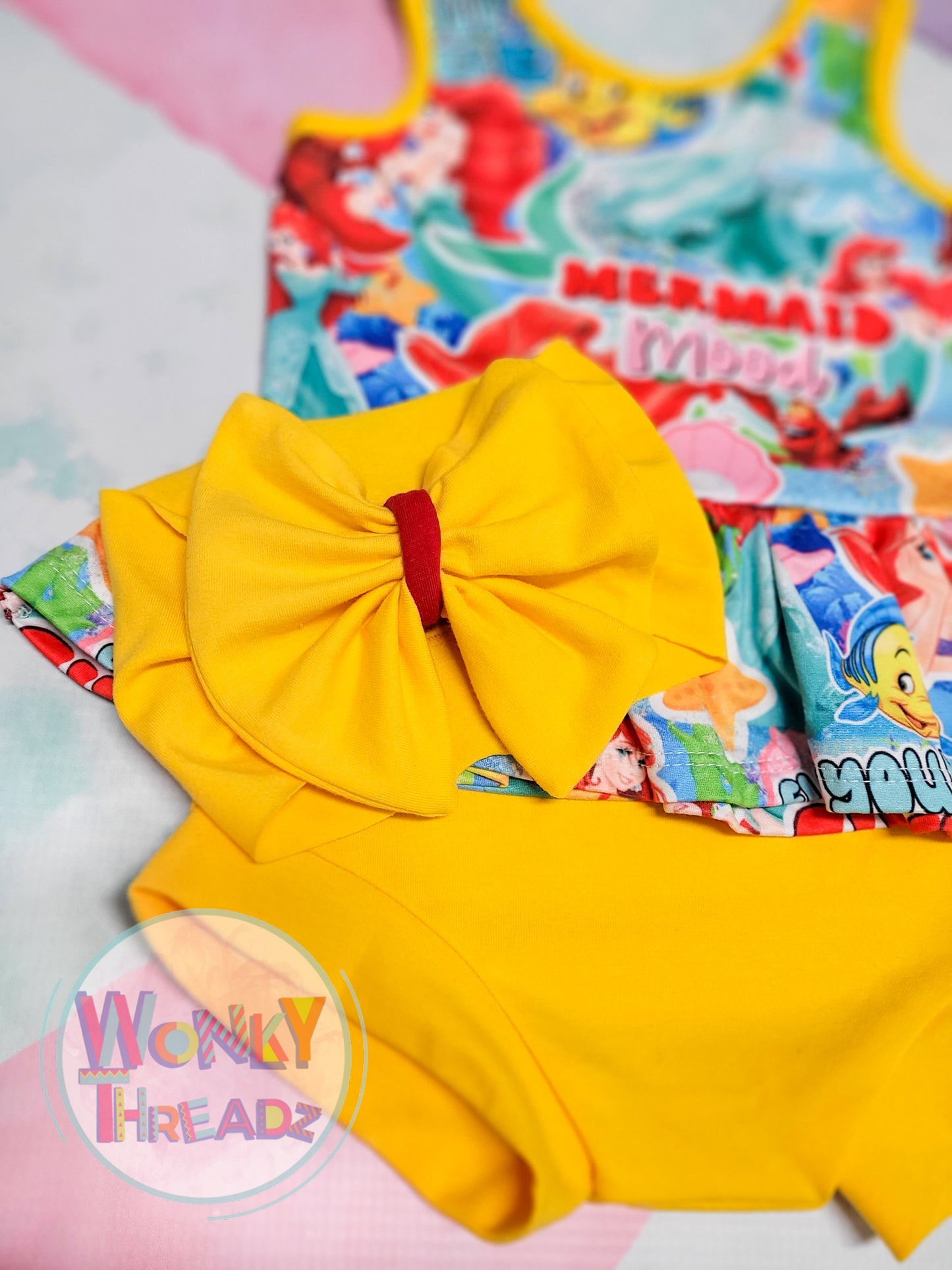 Under the Sea Peplum Set: Mermaid Peplum Top, Bummies, and Bow - Adorable Toddler & Baby Outfit