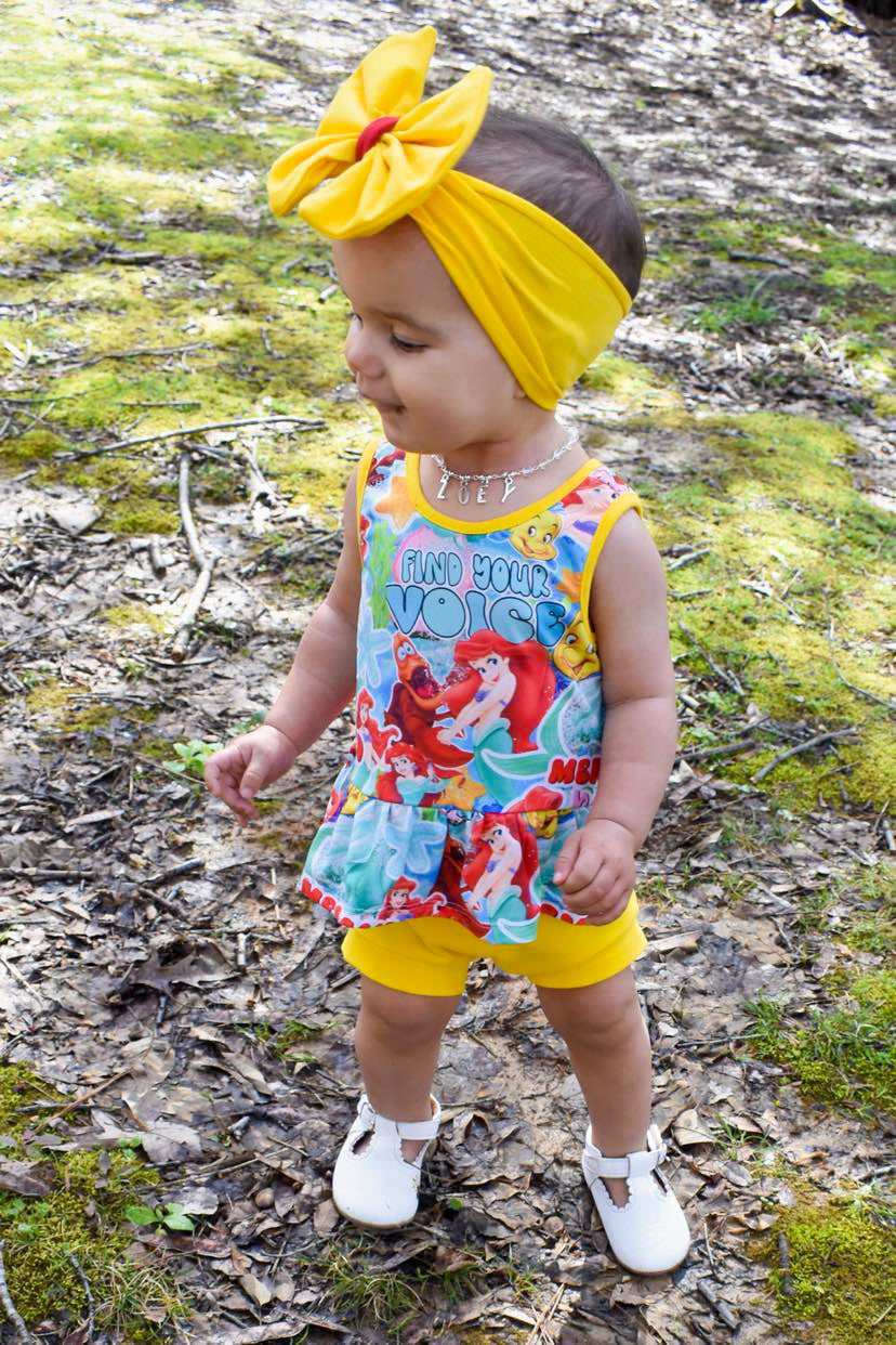 Under the Sea Peplum Set: Mermaid Peplum Top, Bummies, and Bow - Adorable Toddler & Baby Outfit