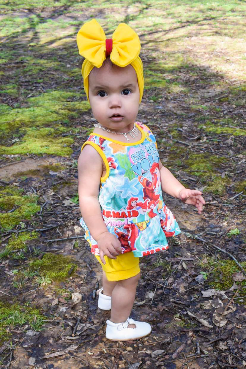 Under the Sea Peplum Set: Mermaid Peplum Top, Bummies, and Bow - Adorable Toddler & Baby Outfit