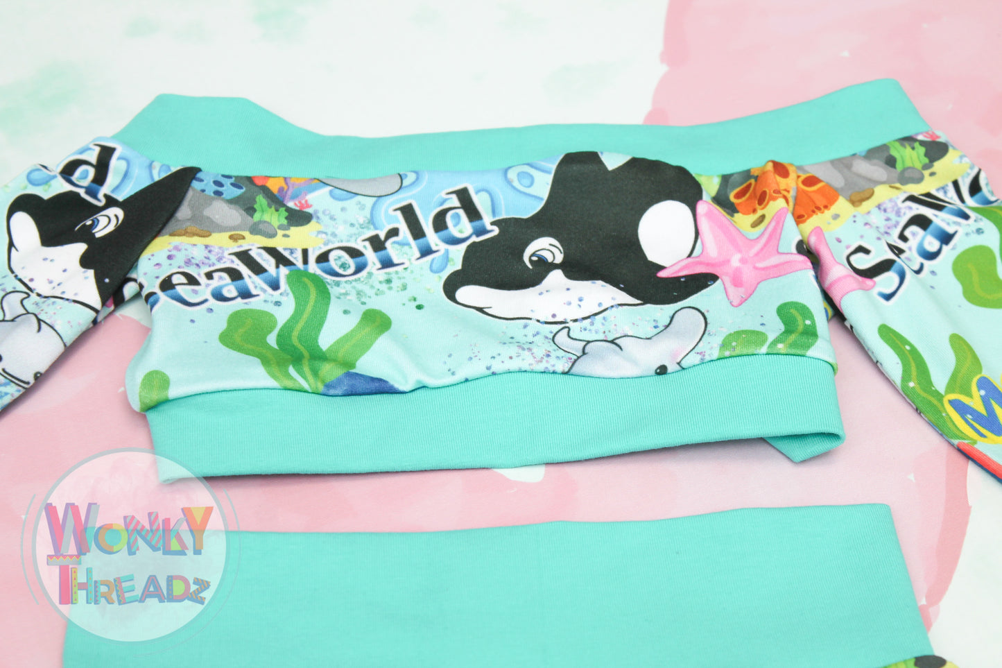 SeaWorld Adventure Girls' Outfit - Crop Top with Bell Sleeves and Matching Bummies