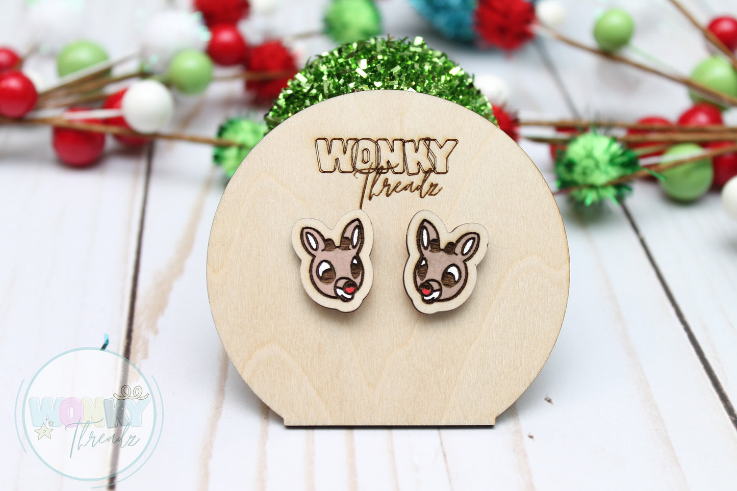 Festive Reindeer Magic Wooden Stud Earrings
