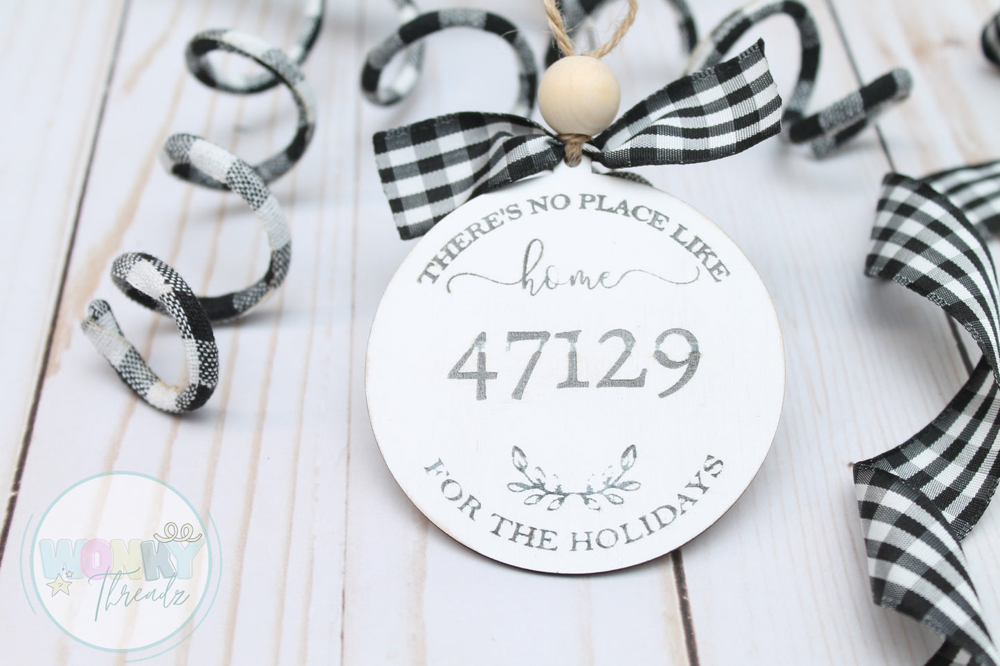 Custom Home for the Holidays Wooden Ornament with Zip Code