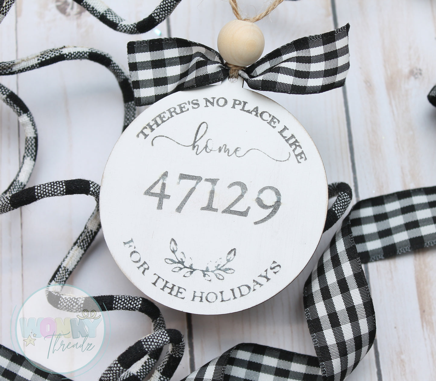 Custom Home for the Holidays Wooden Ornament with Zip Code