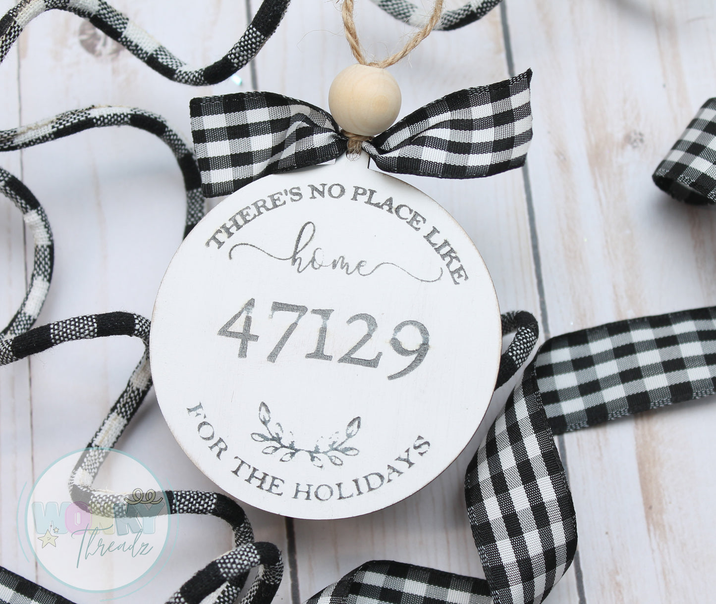 Custom Home for the Holidays Wooden Ornament with Zip Code
