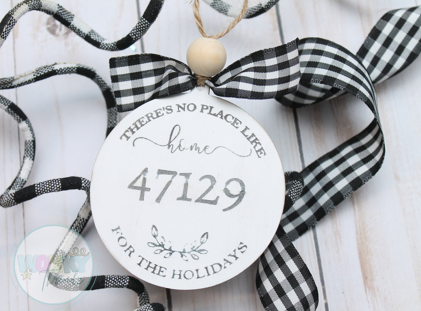 Custom Home for the Holidays Wooden Ornament with Zip Code
