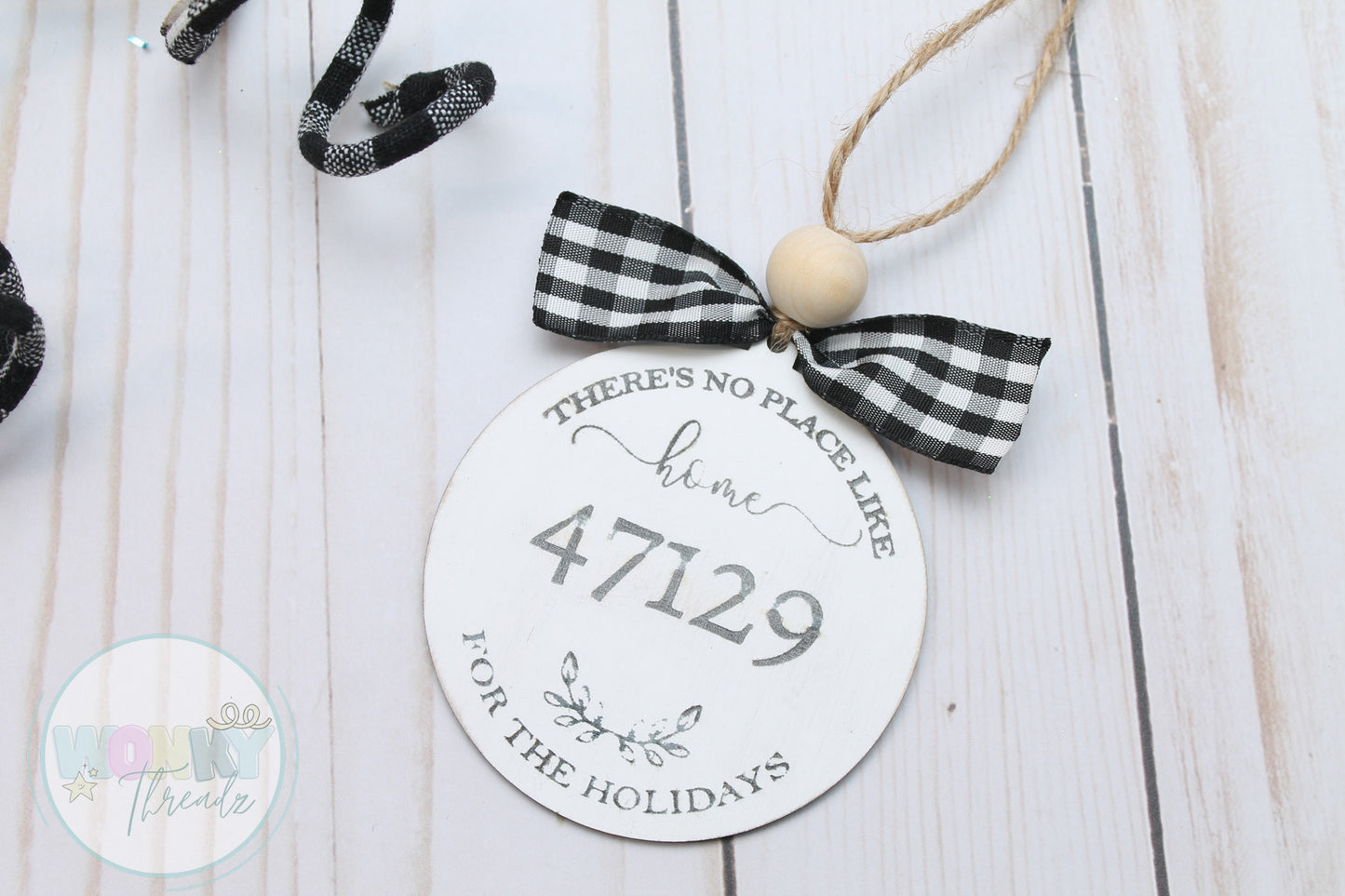 Custom Home for the Holidays Wooden Ornament with Zip Code