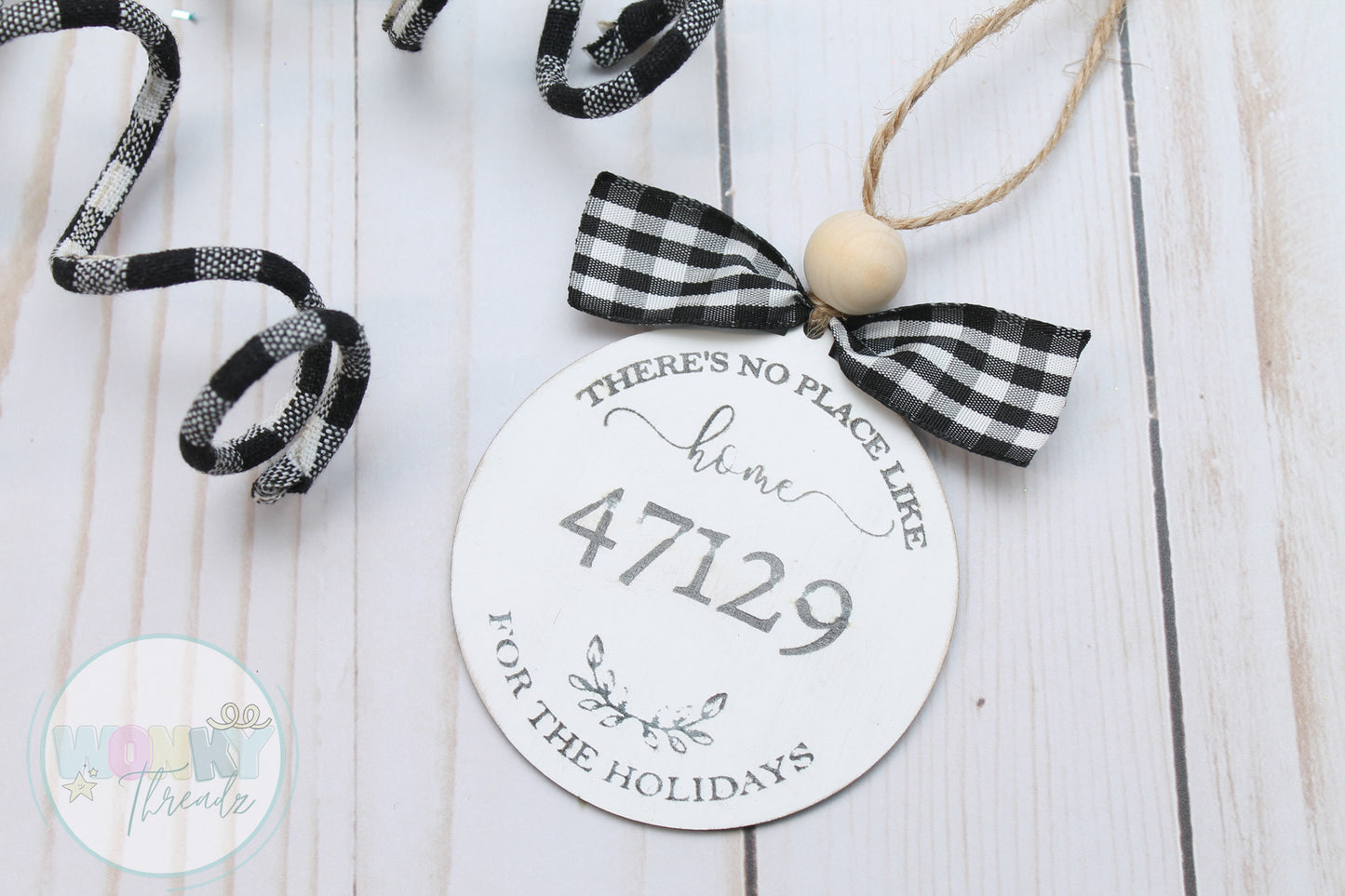 Custom Home for the Holidays Wooden Ornament with Zip Code