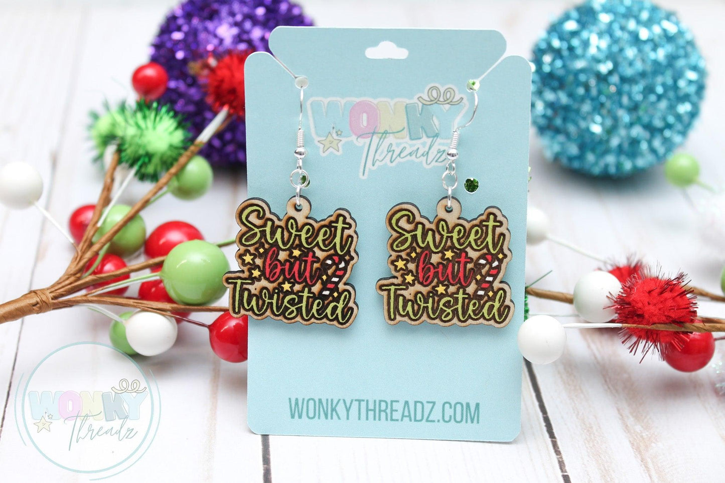 Sweet but Twisted Candy Cane Dangle Earrings - Wonky Threadz
