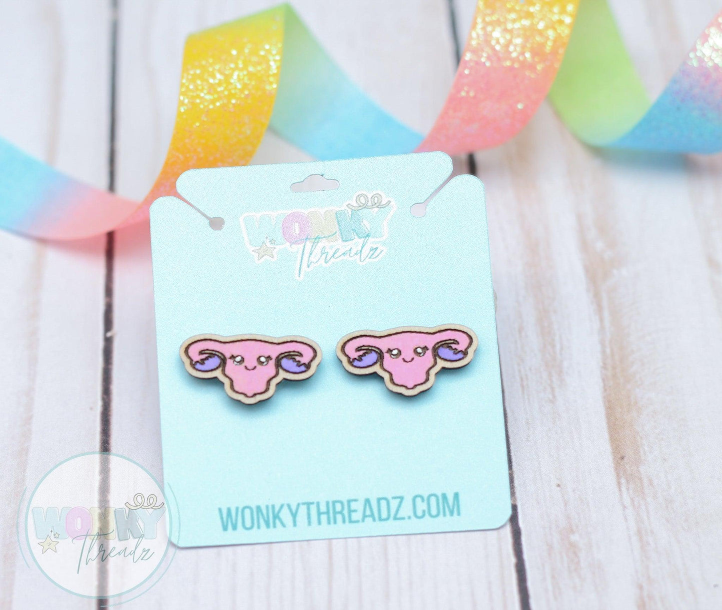 Wooden Uterus Stud Earrings - Unique and Playful - Wonky Threadz