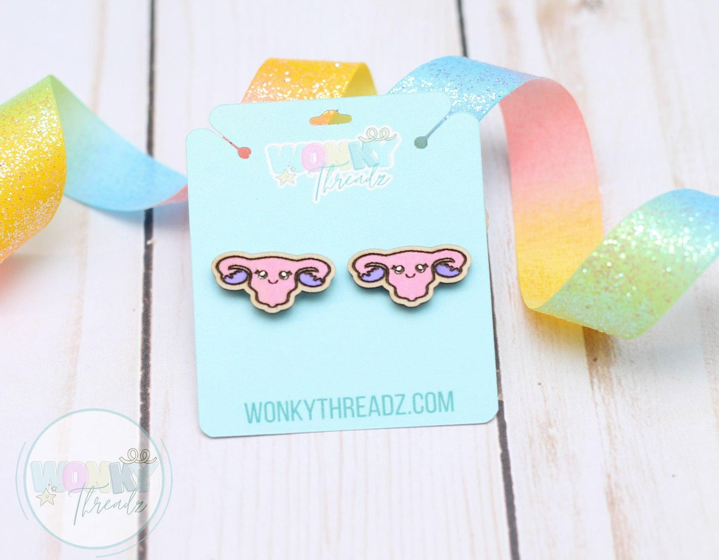 Wooden Uterus Stud Earrings - Unique and Playful - Wonky Threadz