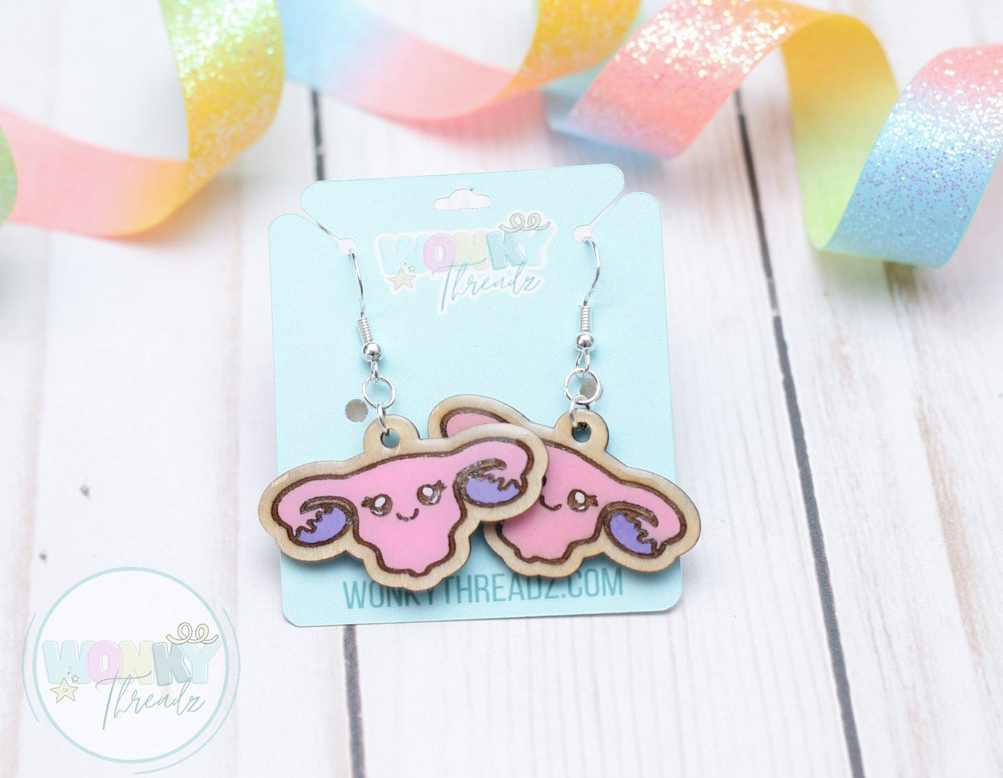 Unique Wooden Uterus Dangle Earrings - Playful Women's Jewelry - Wonky Threadz