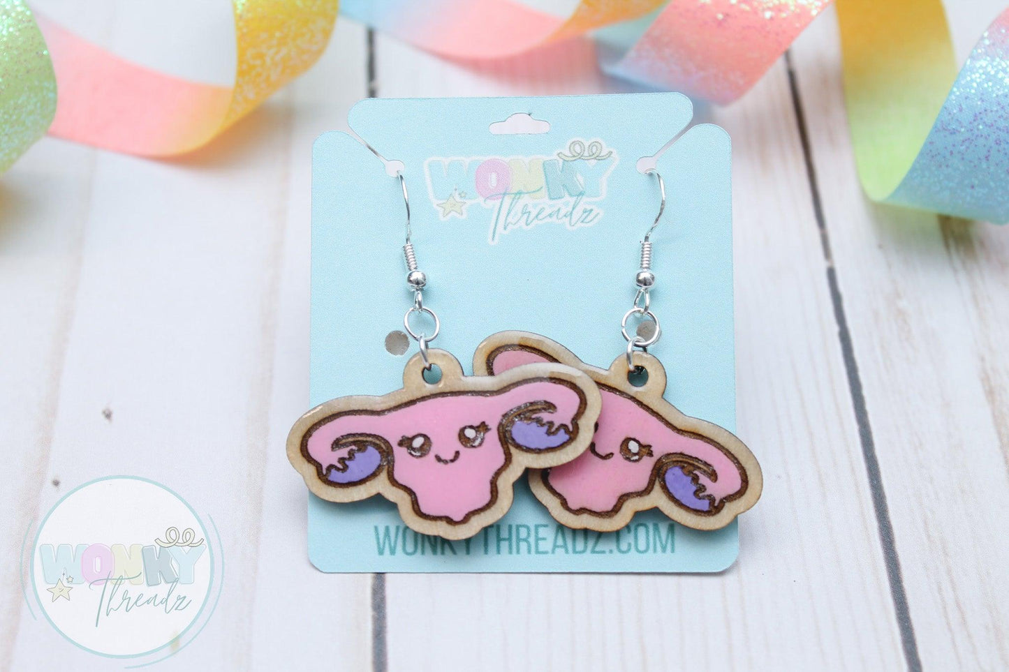 Unique Wooden Uterus Dangle Earrings - Playful Women's Jewelry - Wonky Threadz