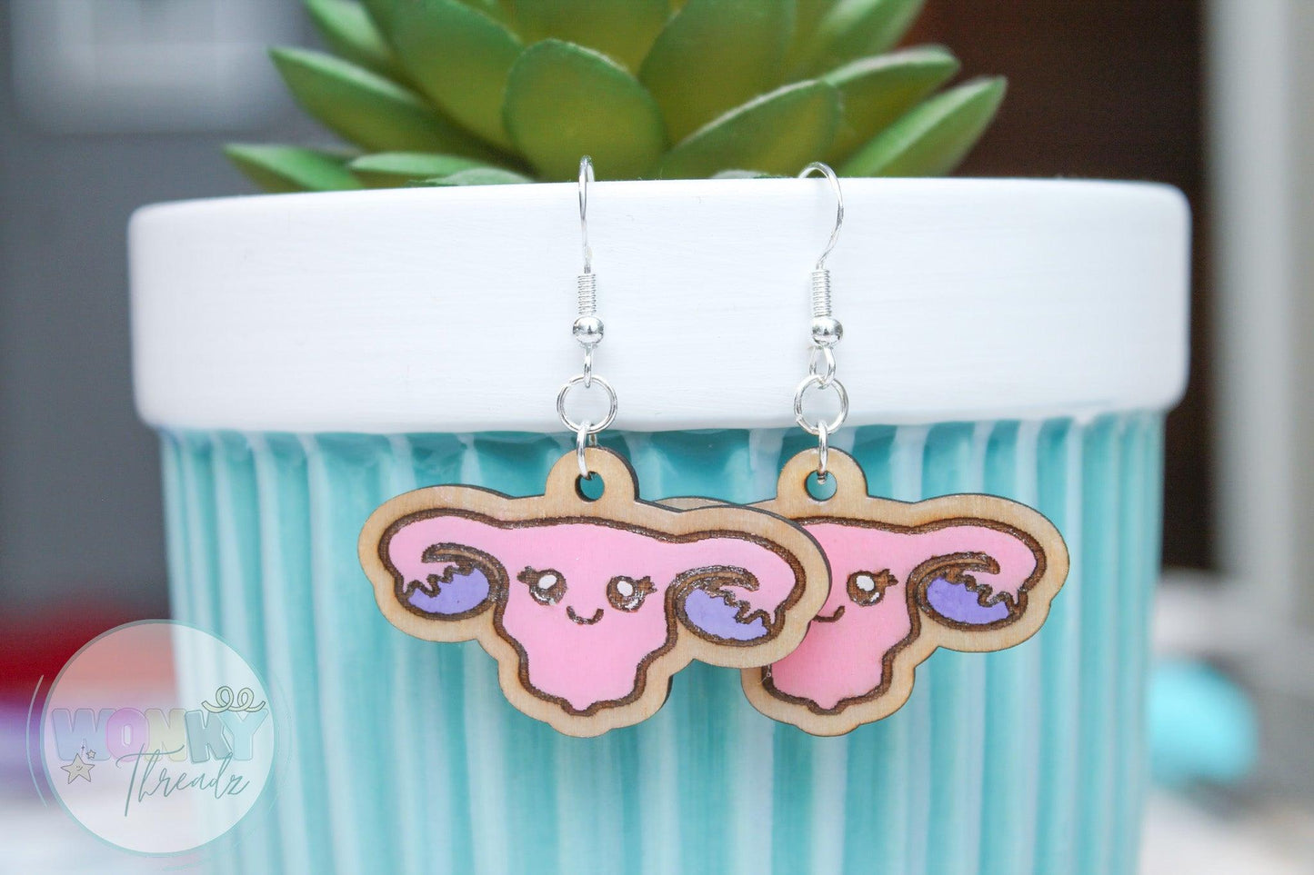 Unique Wooden Uterus Dangle Earrings - Playful Women's Jewelry - Wonky Threadz
