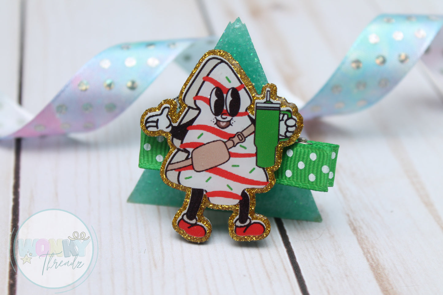 Festive Christmas Tree Snack Cake Hair Clip
