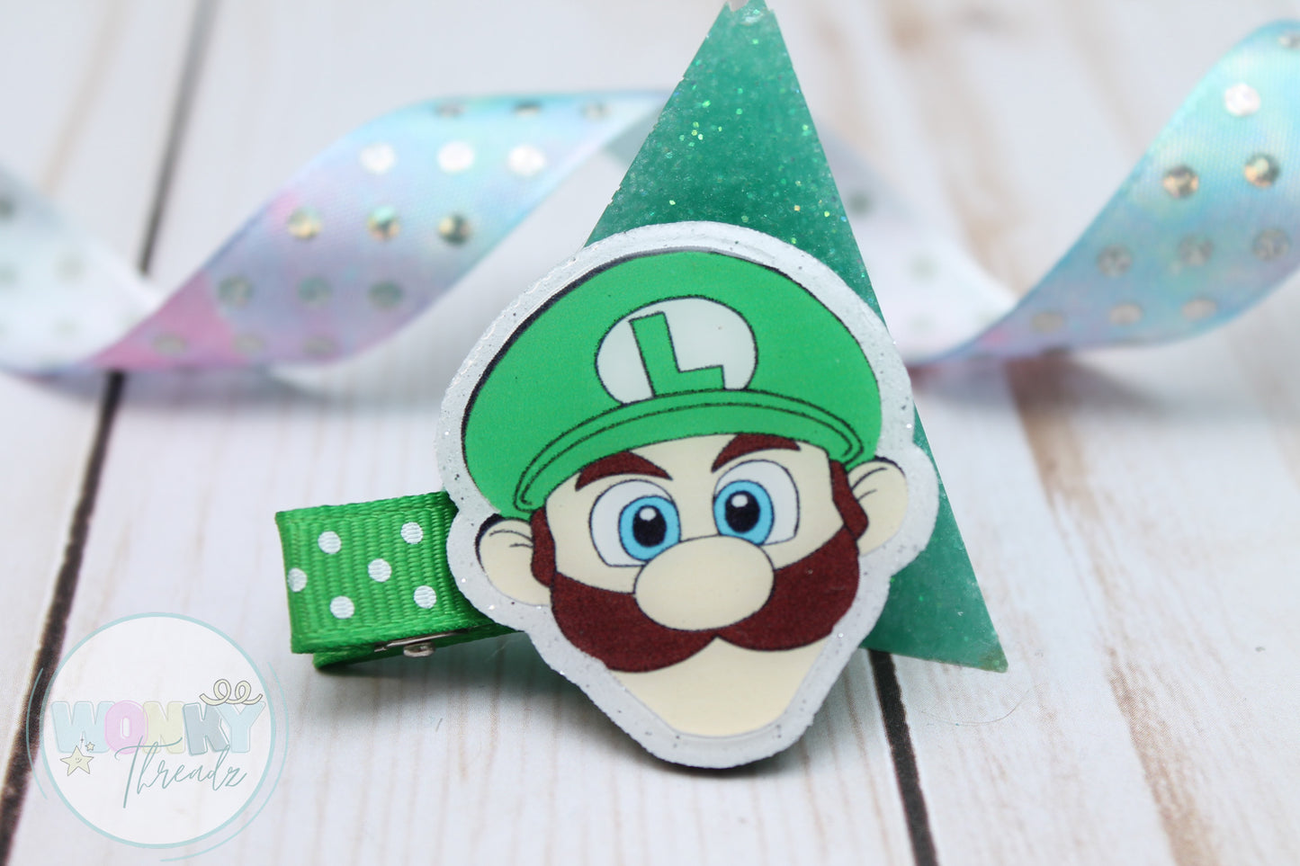 Luigi Glitter Hair Clip
