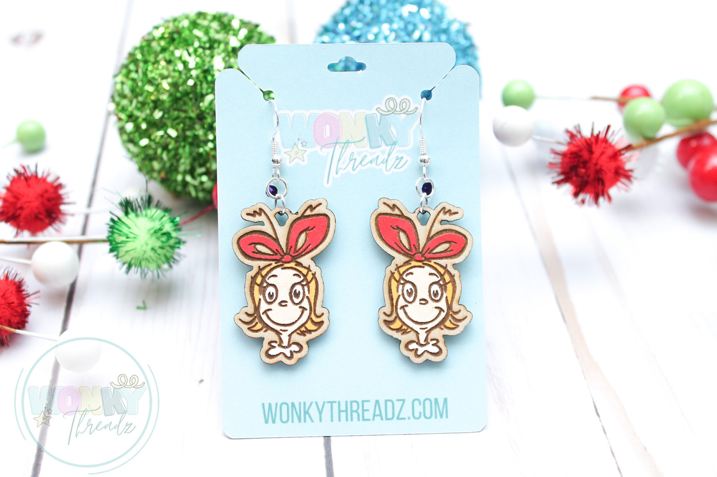 Handmade Wood Cindy Lou Dangle Earrings