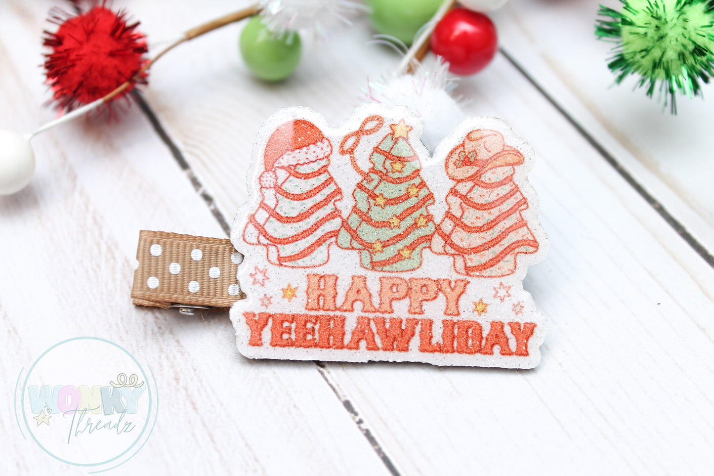 Christmas Tree Snack Cakes Hair Clip - Western Theme - Happy Yeehawliday