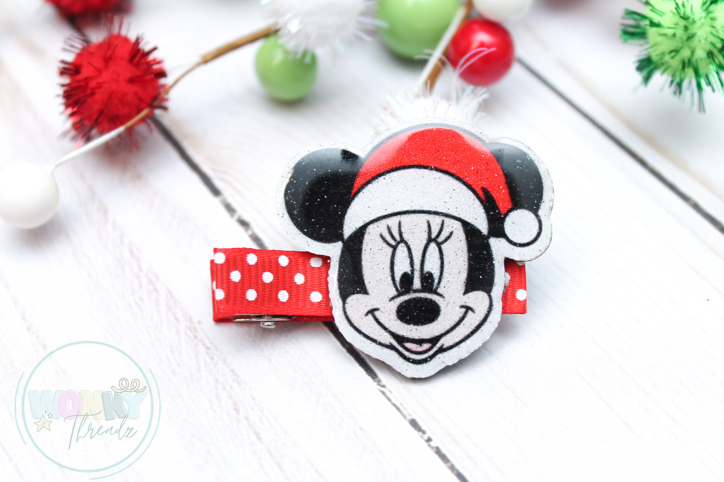 Adorable Minnie Mouse Christmas Hair Clip for Little Girls