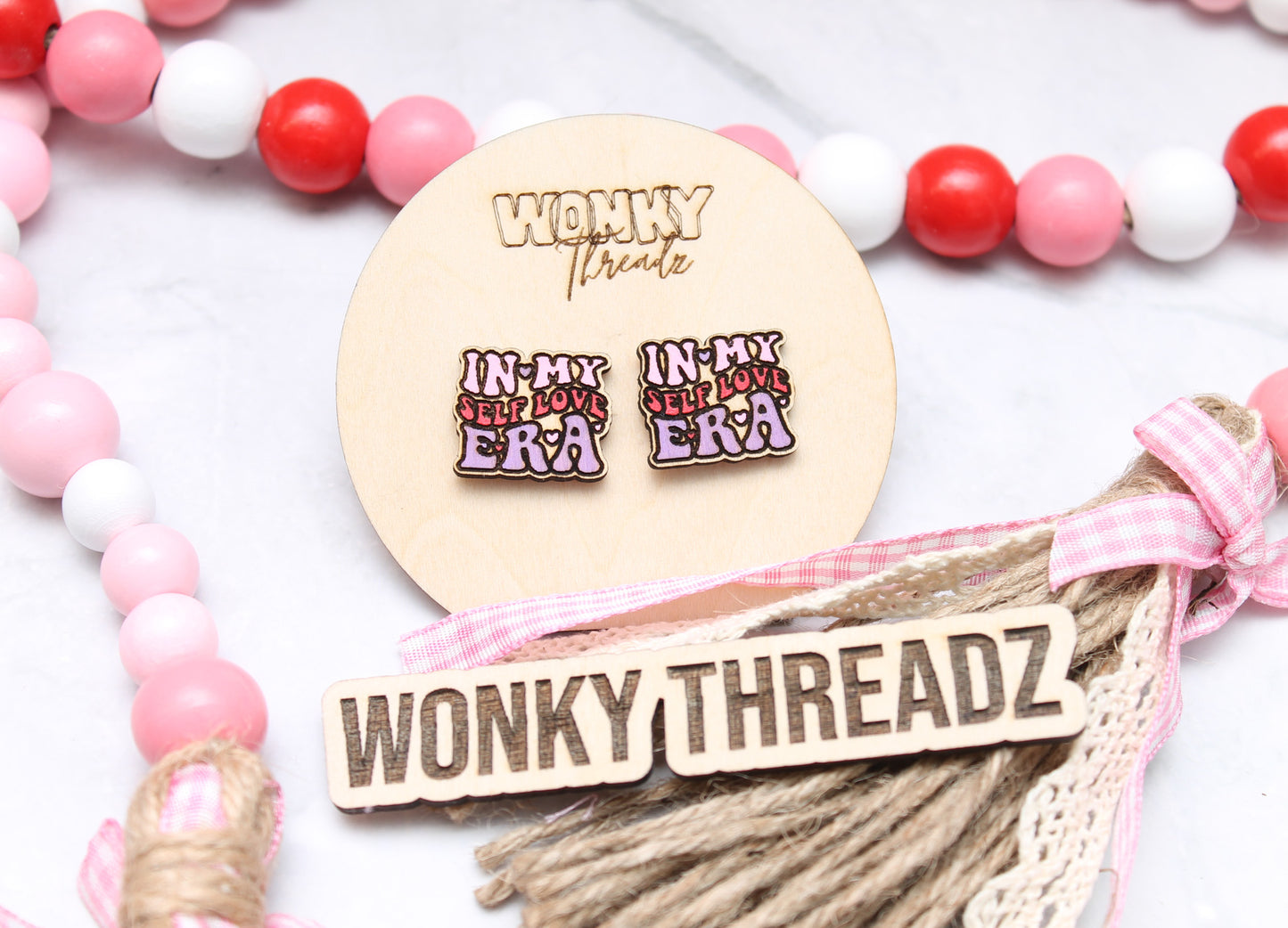 "In My Self Love Era" Wooden Stud Earrings