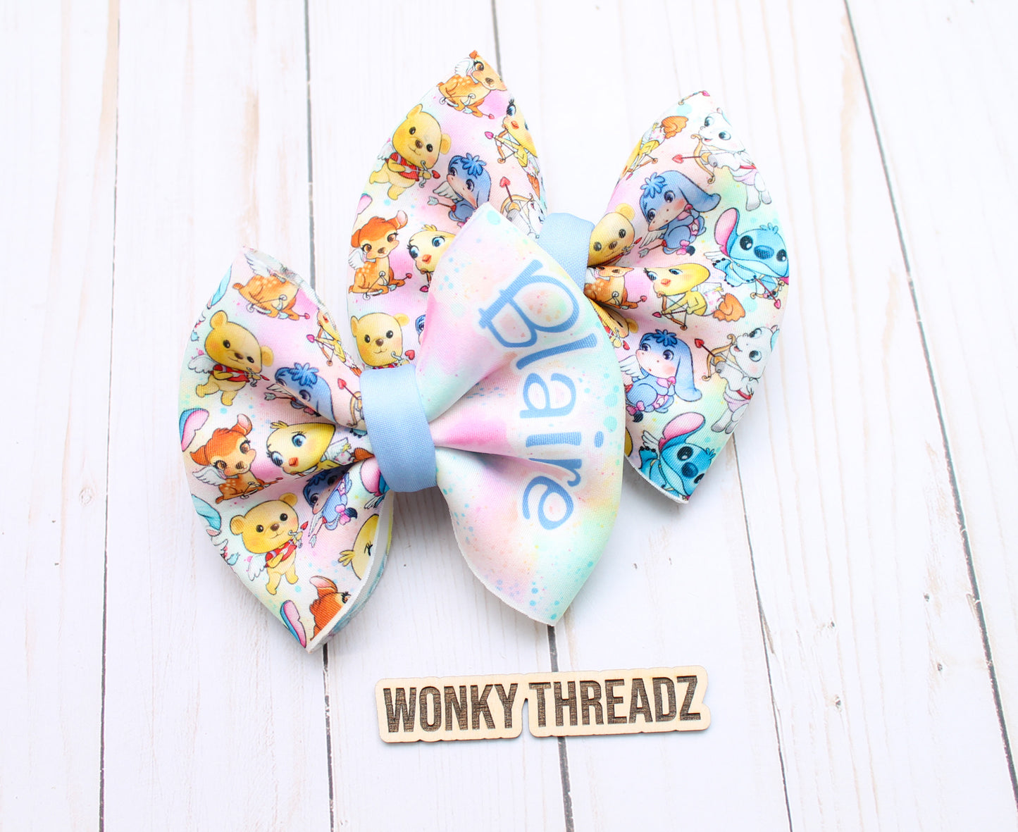 Personalized Yellow Bear Valentine's Scuba Fabric Hair Bow