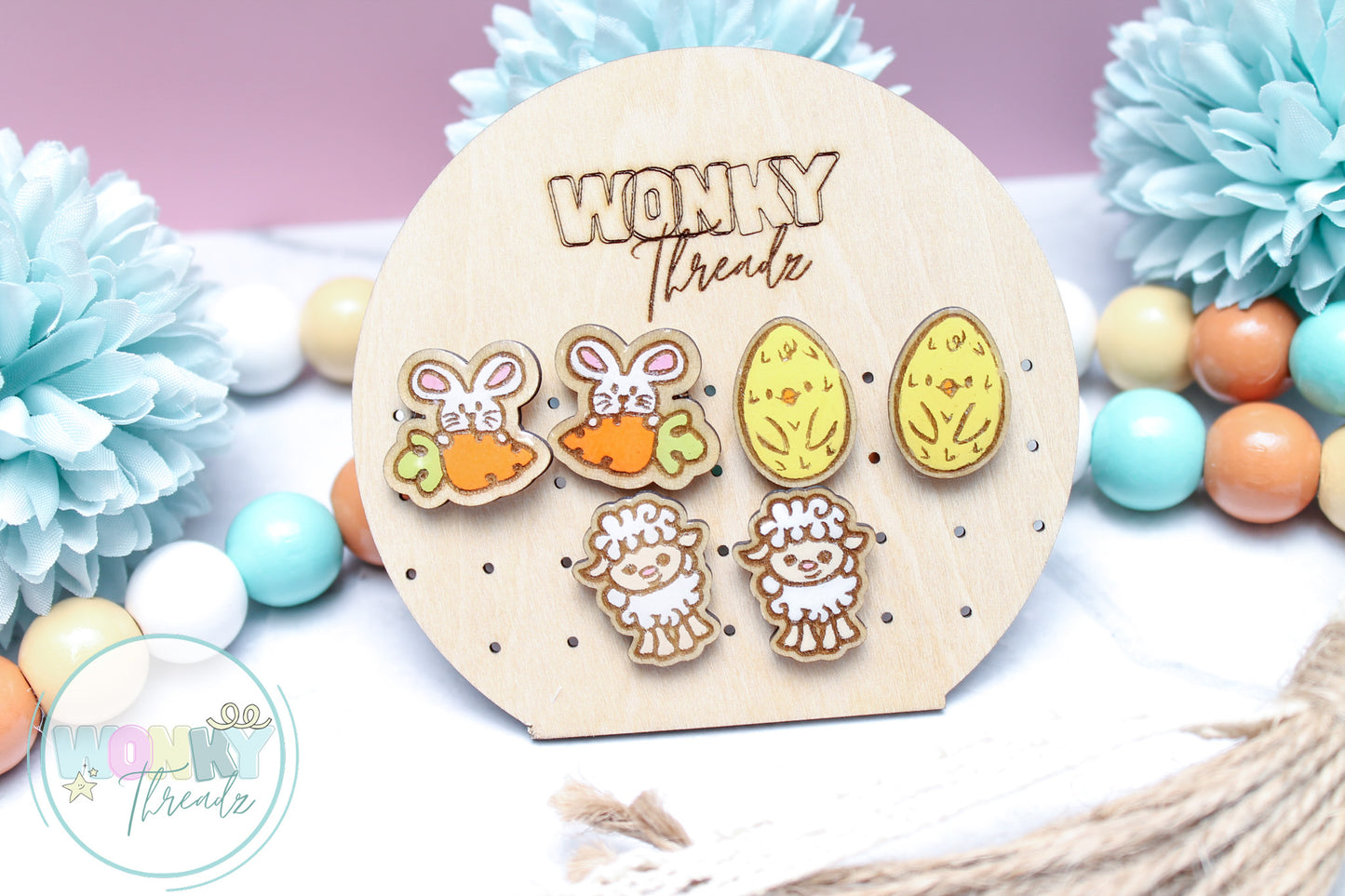 Handmade Wooden Easter Stud Earrings