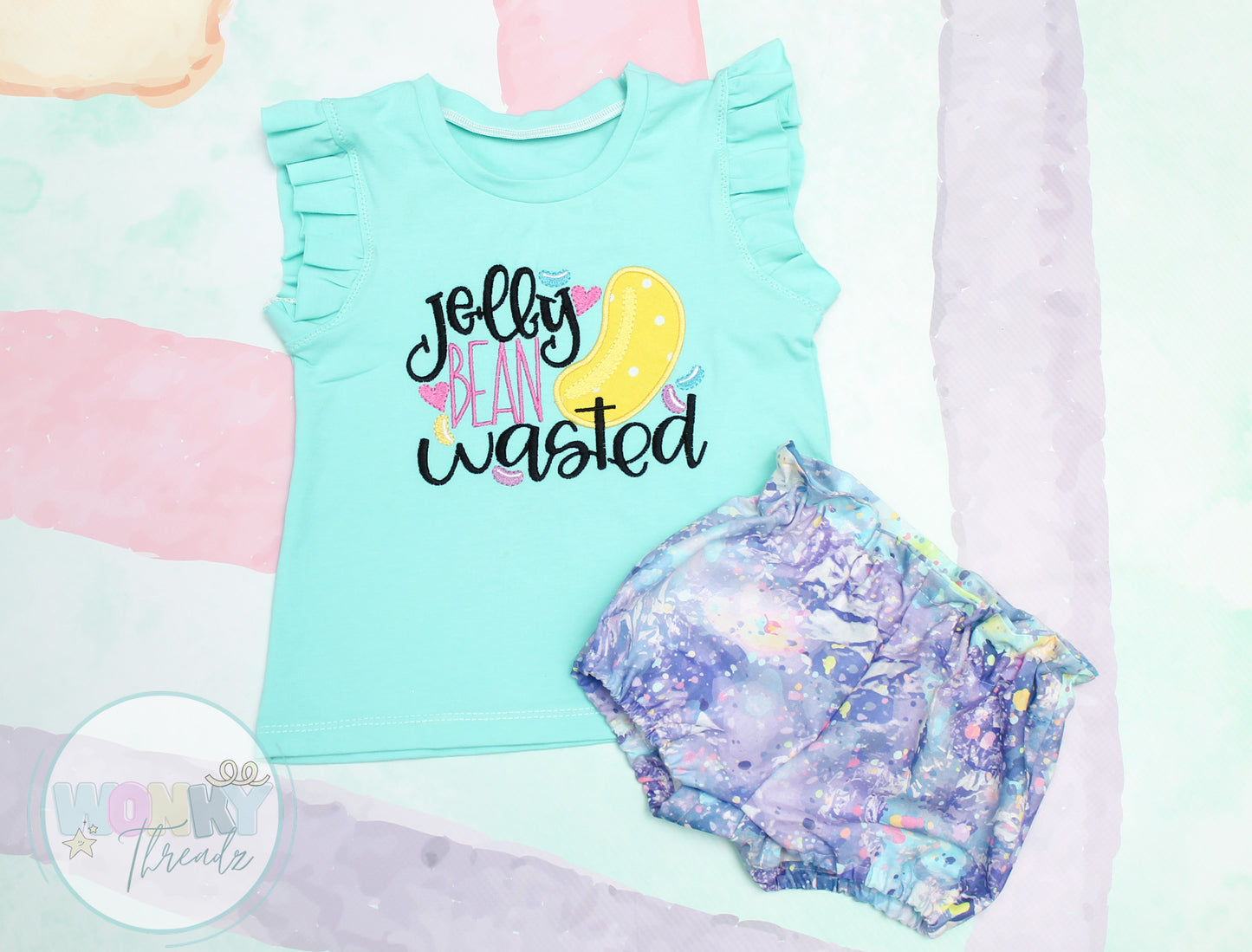 Adorable Easter Appliqued/Embroidered Shirt with Flutter Sleeves - "Jellybean Wasted"