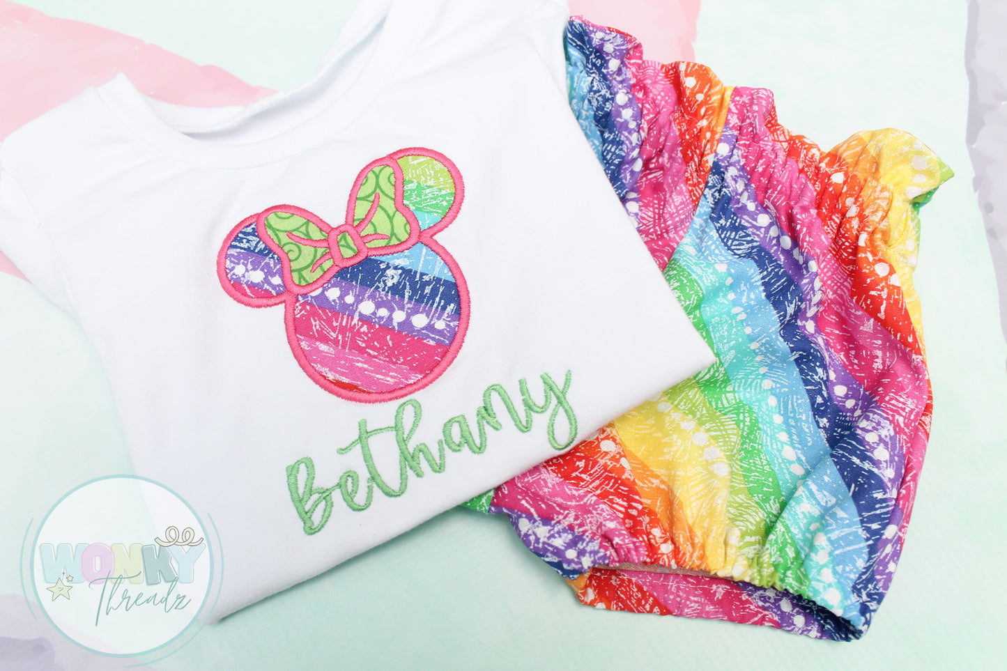Personalized Mrs. Mouse Magical Shirt with Rainbow Applique