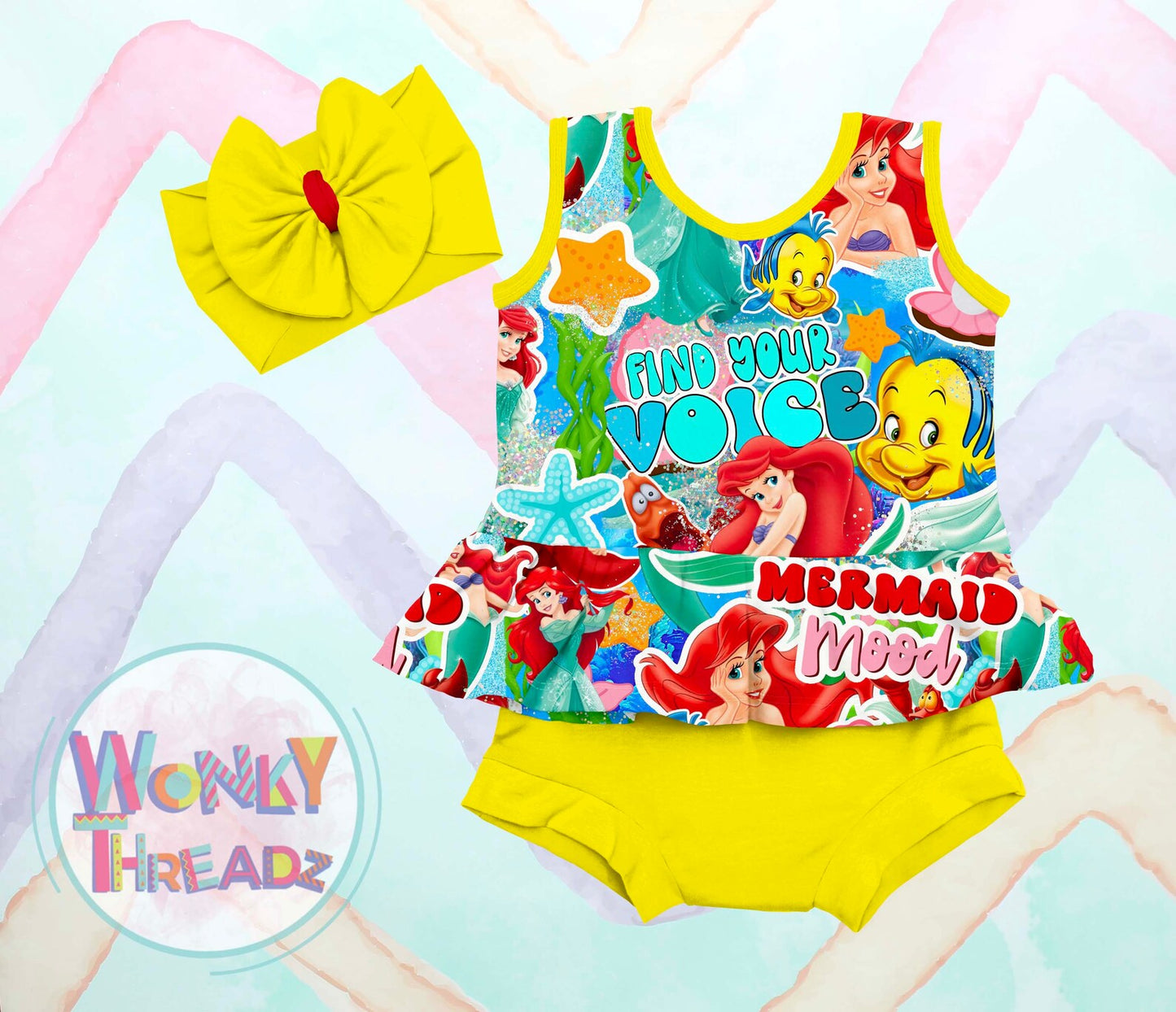 Under the Sea Peplum Set: Mermaid Peplum Top, Bummies, and Bow - Adorable Toddler & Baby Outfit