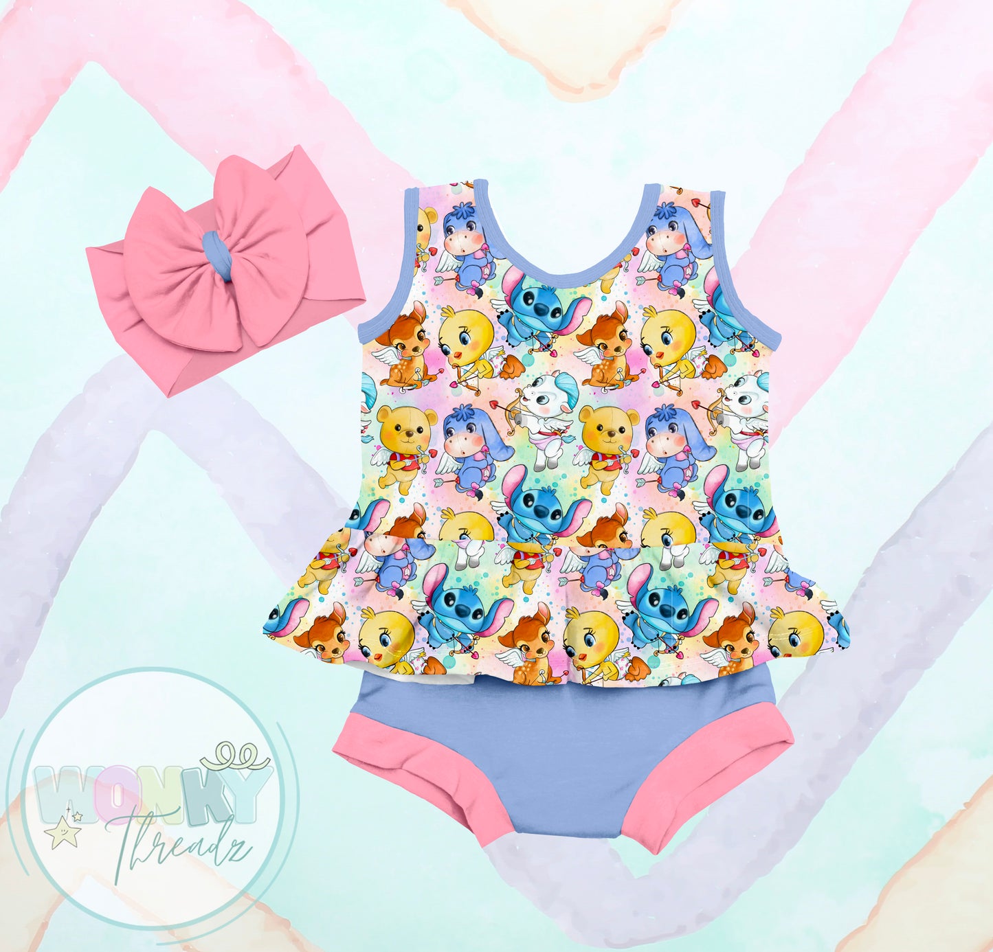 Handmade Valentine's Day Peplum Tank Top with Pooh and Friends - Choose Your Set