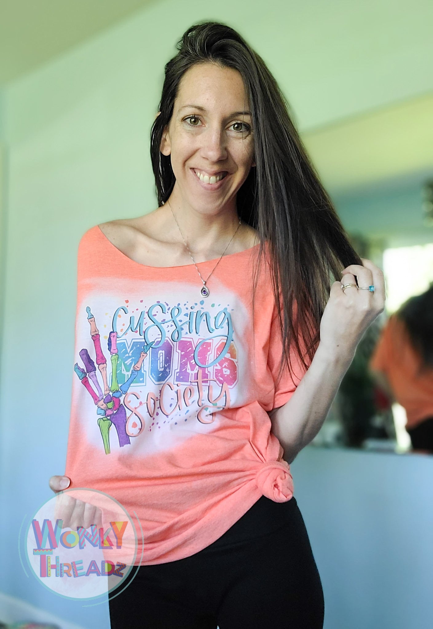 Cussing Moms Society - Distressed Tee Off Shoulder