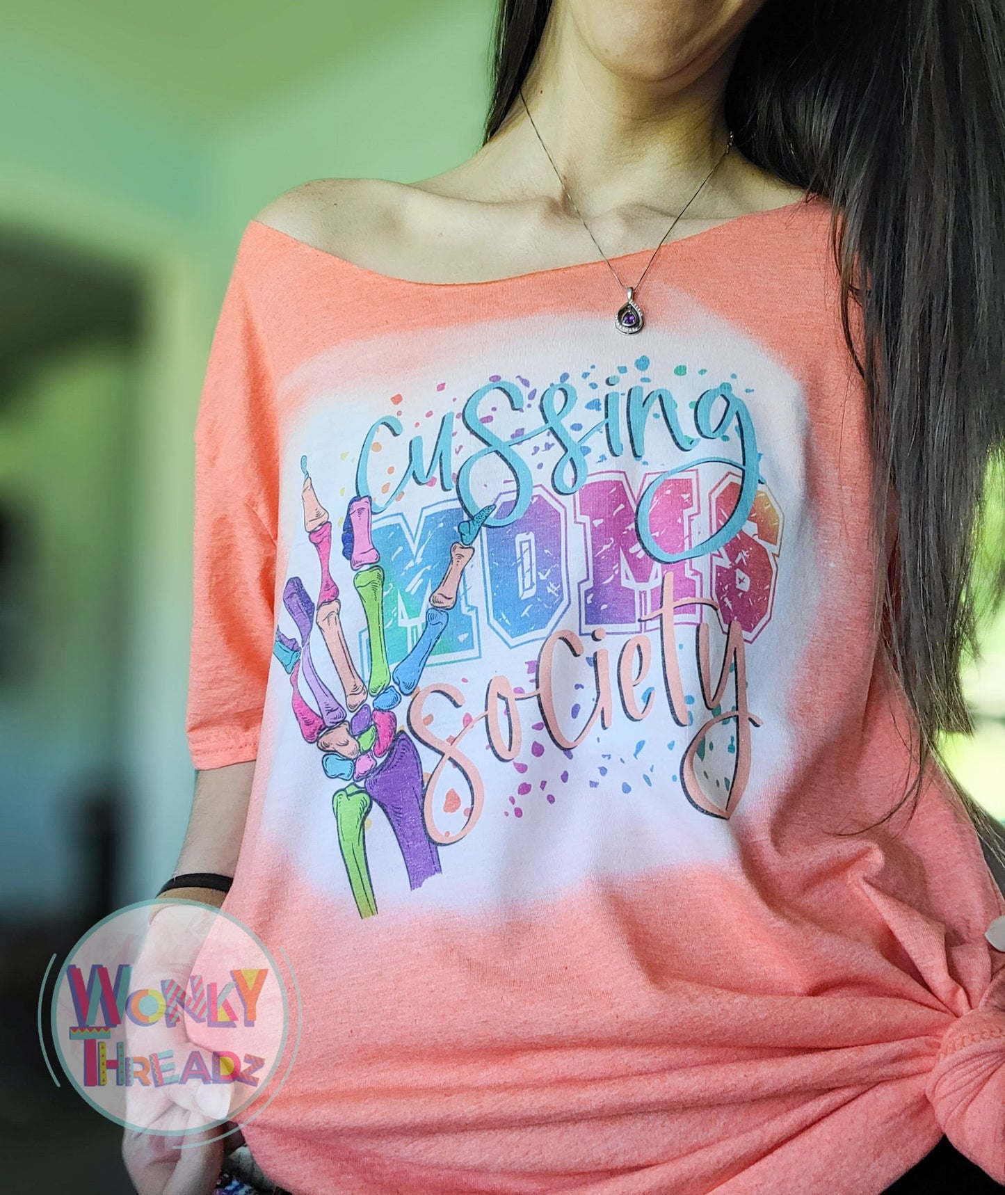 Cussing Moms Society - Distressed Tee Off Shoulder