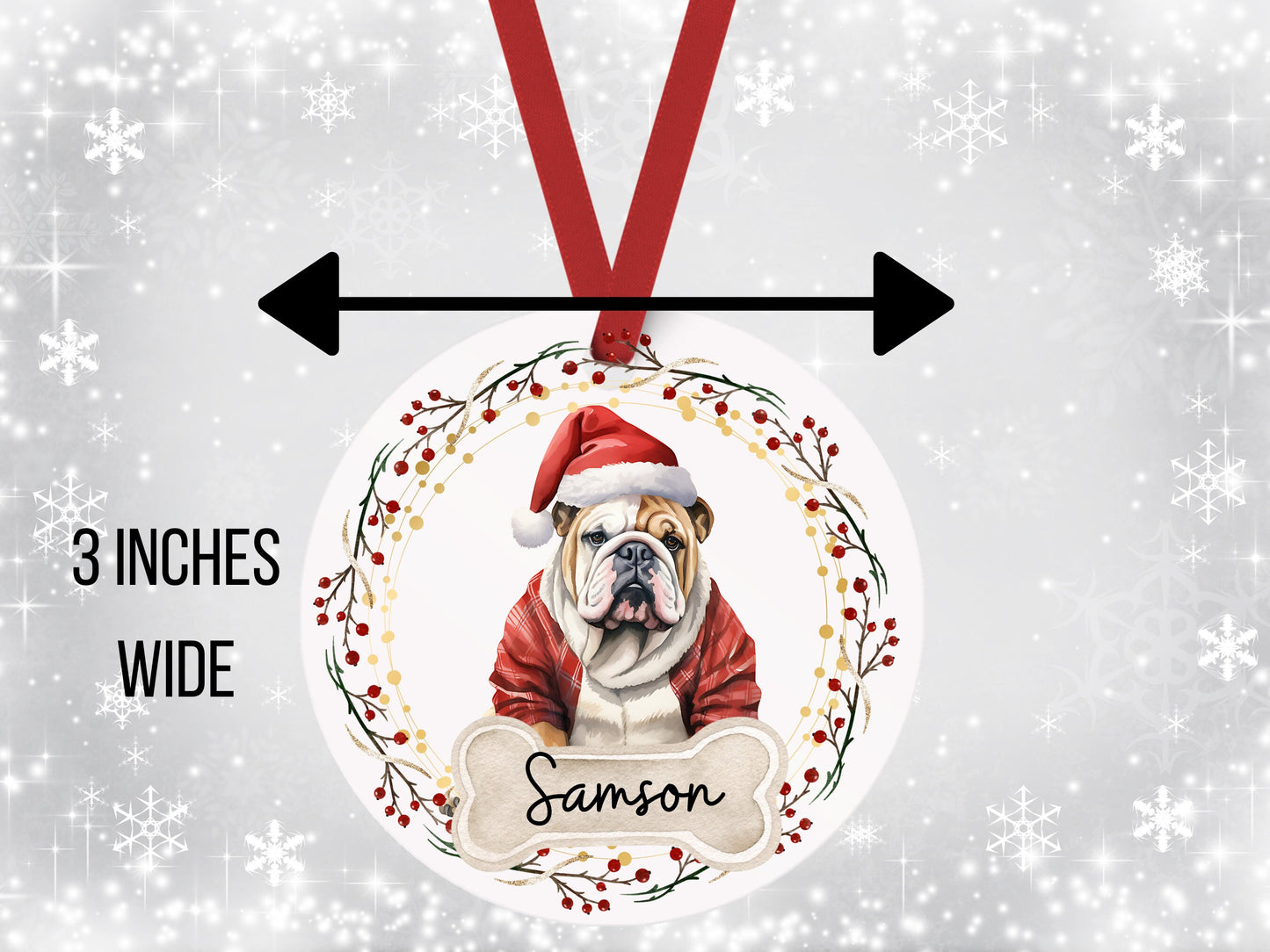 "Adorable Personalized French Bulldog Christmas Ornament - Customizable holiday decor featuring a cute French Bulldog design."