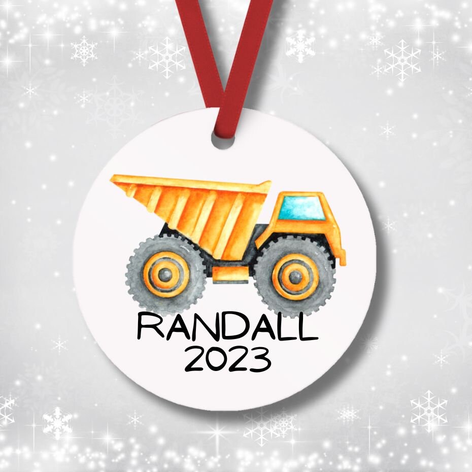 personalized dump truck ornament for boys- add name and year