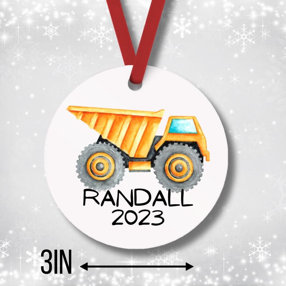 personalized dump truck ornament for boys- add name and year