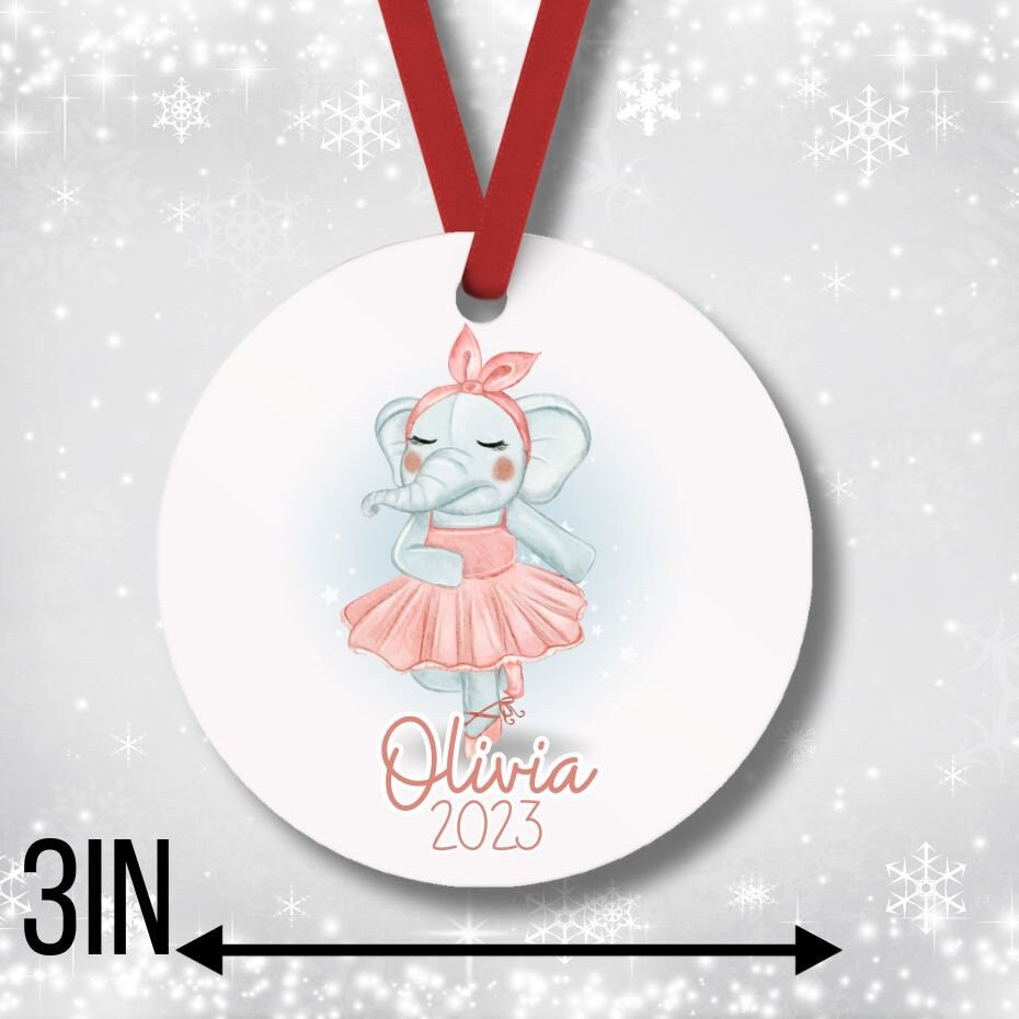 Personalized Elephant Ballerina Christmas Ornament