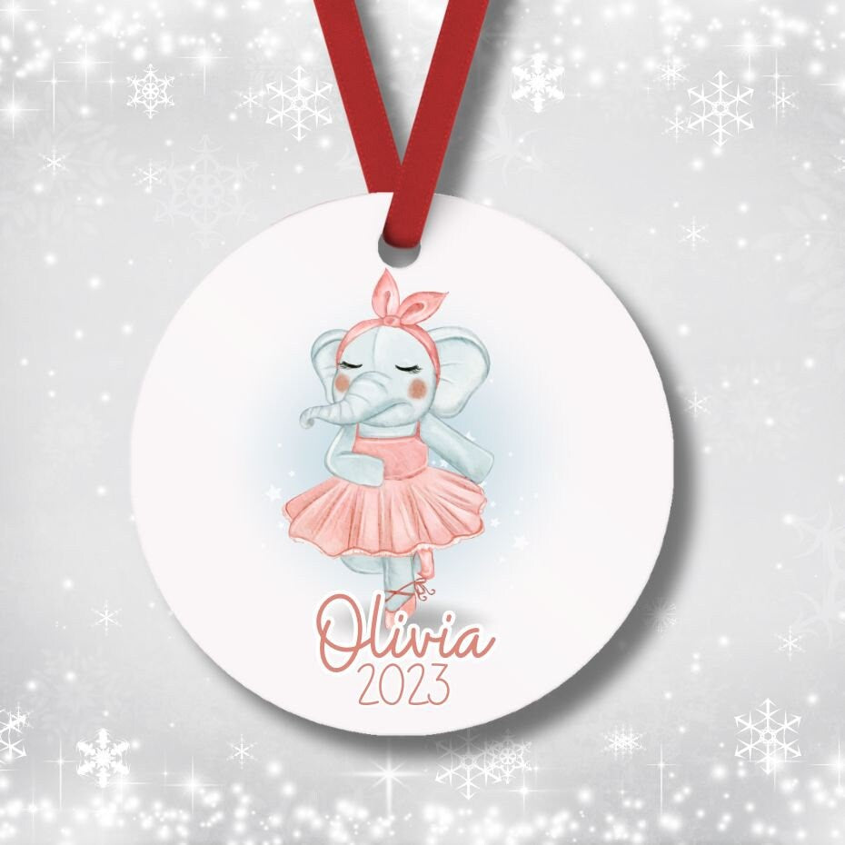 Personalized Elephant Ballerina Christmas Ornament