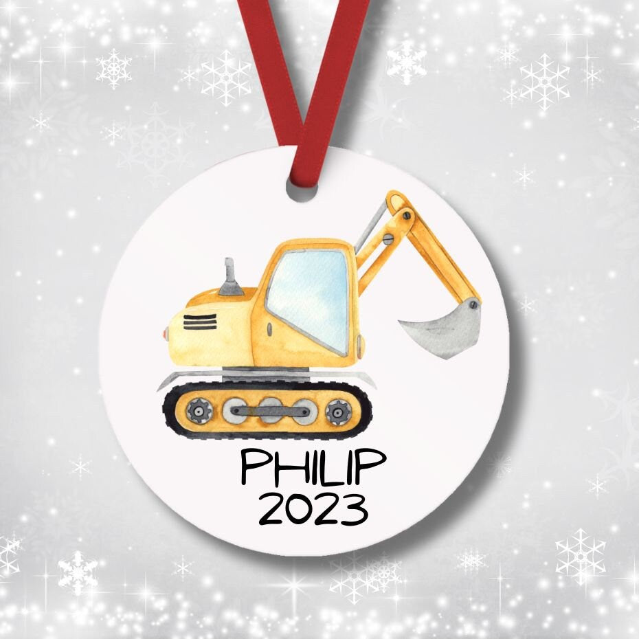 Personalized Construction Digger Christmas Ornament for Boys