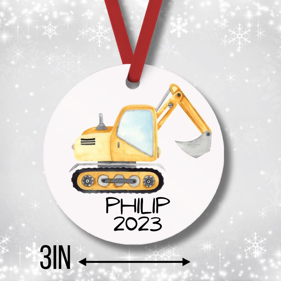 Personalized Construction Digger Christmas Ornament for Boys