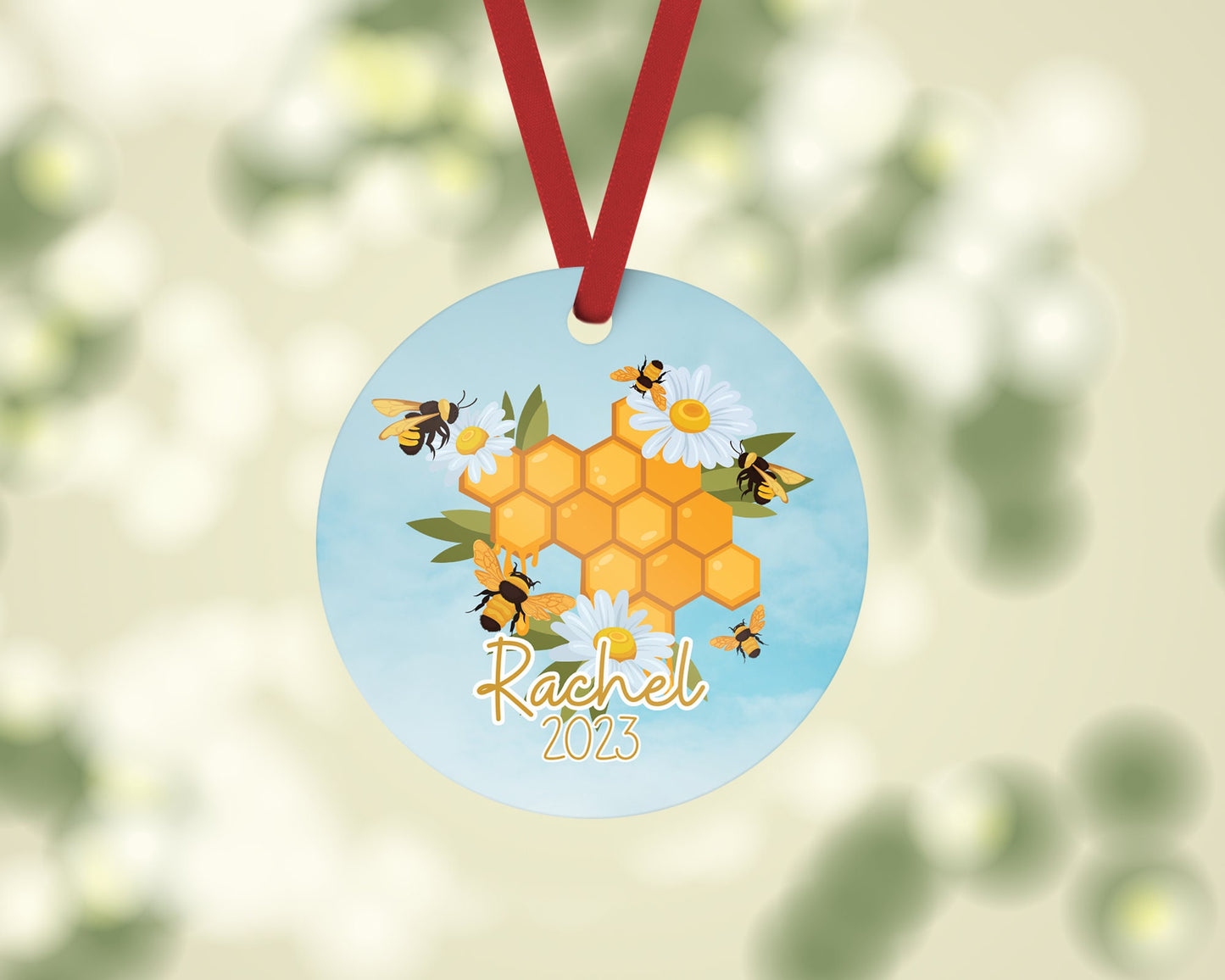 Personalized Bees on Honeycomb Christmas Ornament