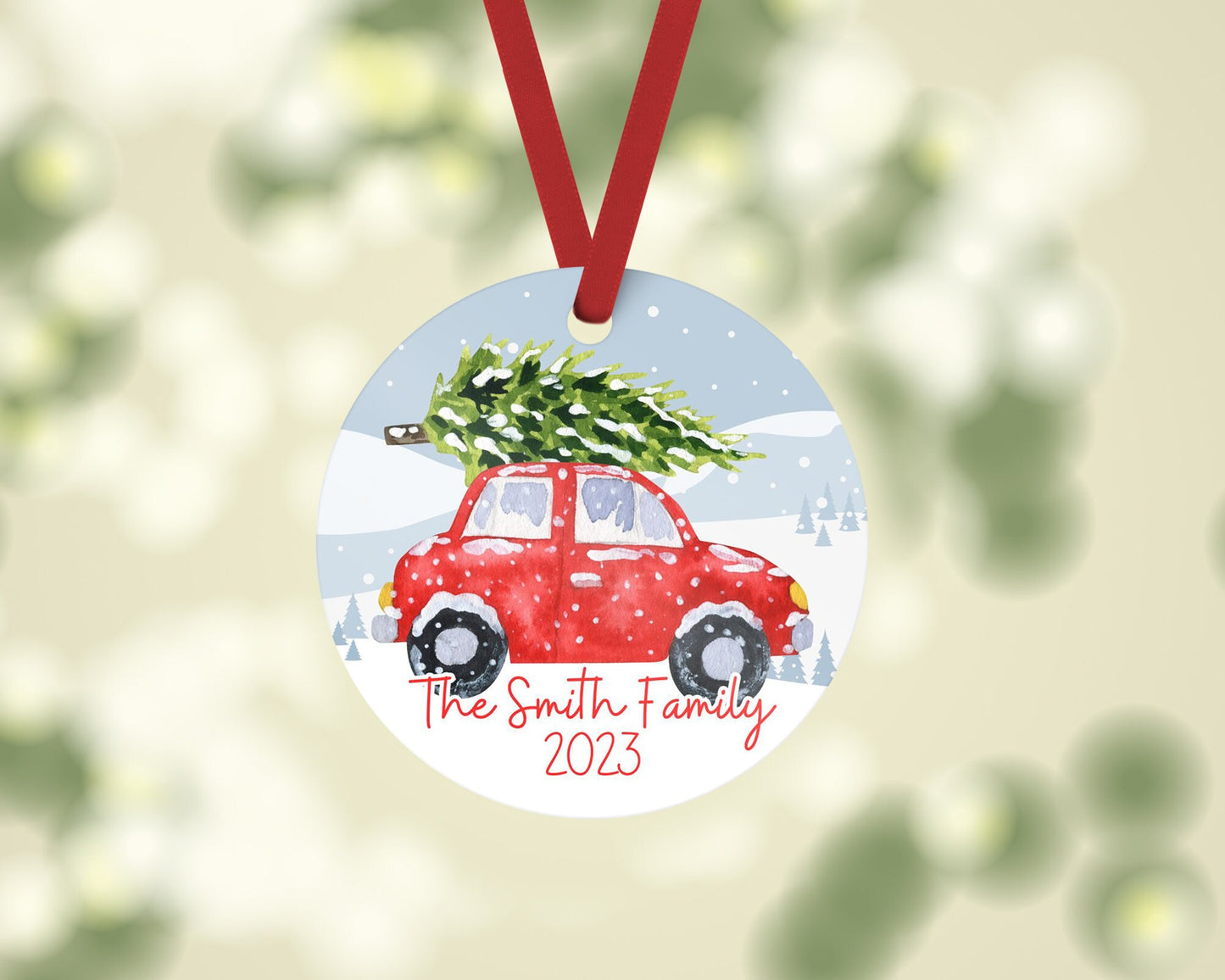 Personalized Family Christmas Car with Tree Ornament