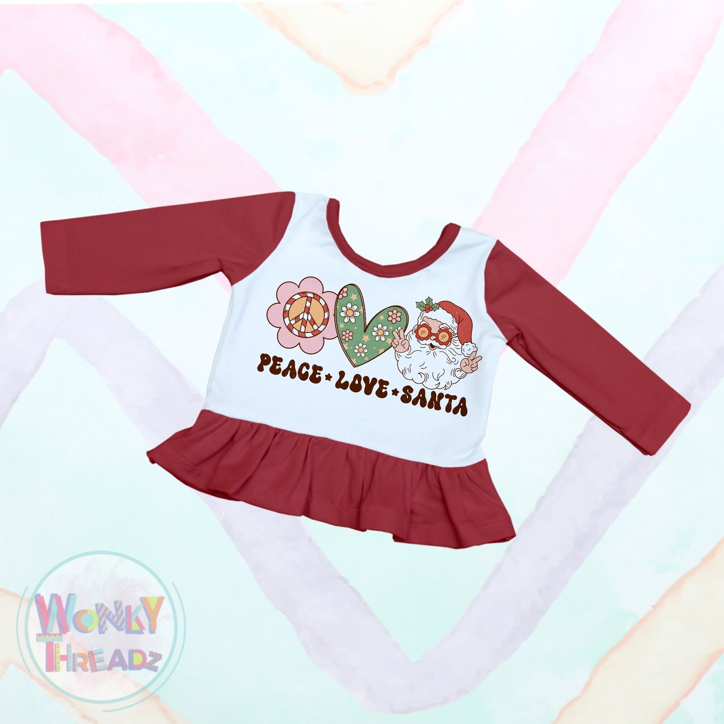 Girls' "Peace Love Santa" Peplum Top