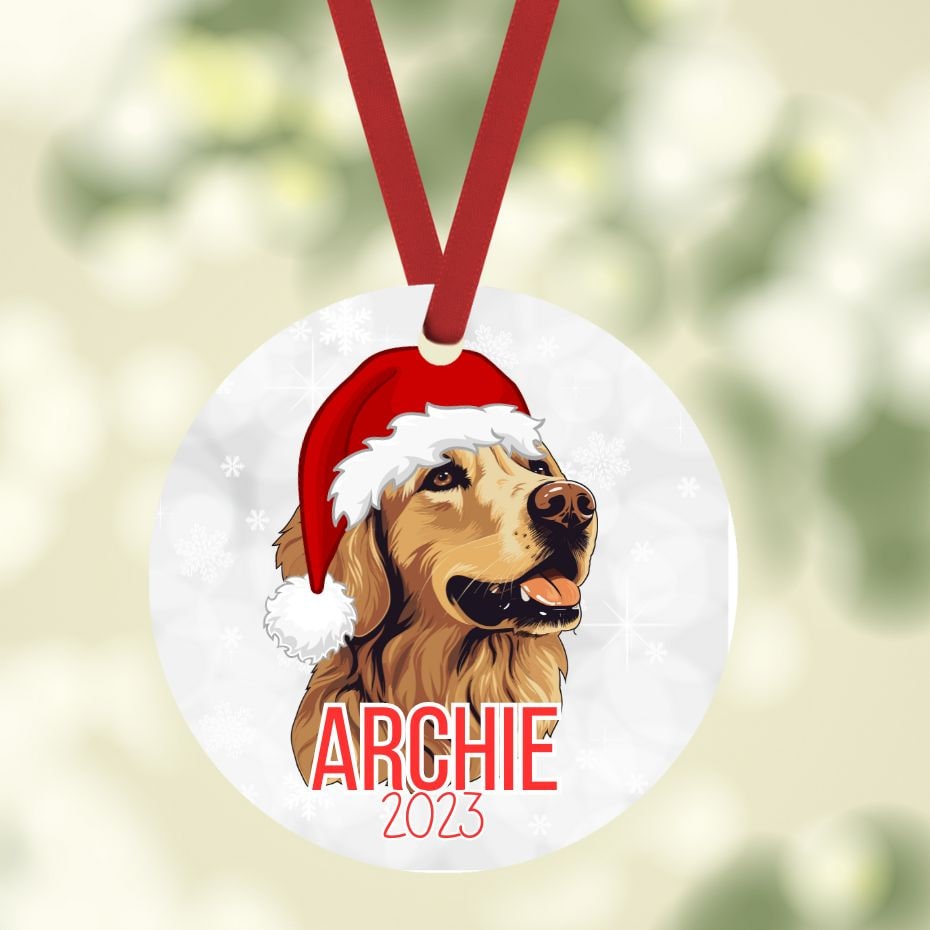 Golden Retriever in Santa Hat Christmas Ornament