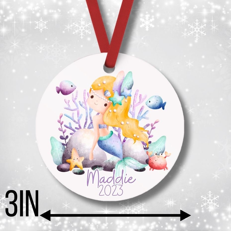 Personalized Blonde-Haired Mermaid Christmas Ornament