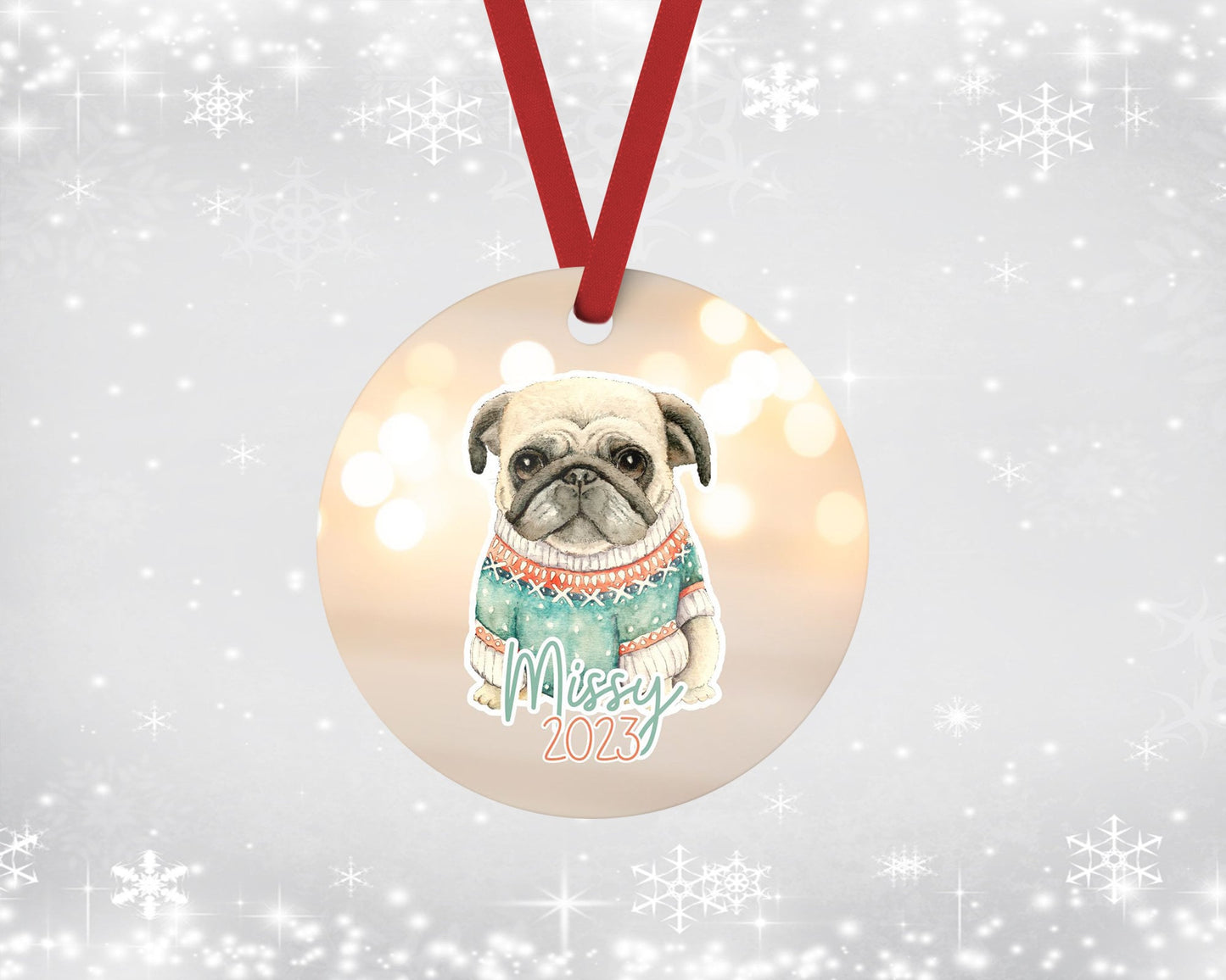 Custom Pug in Sweater Holiday Ornament