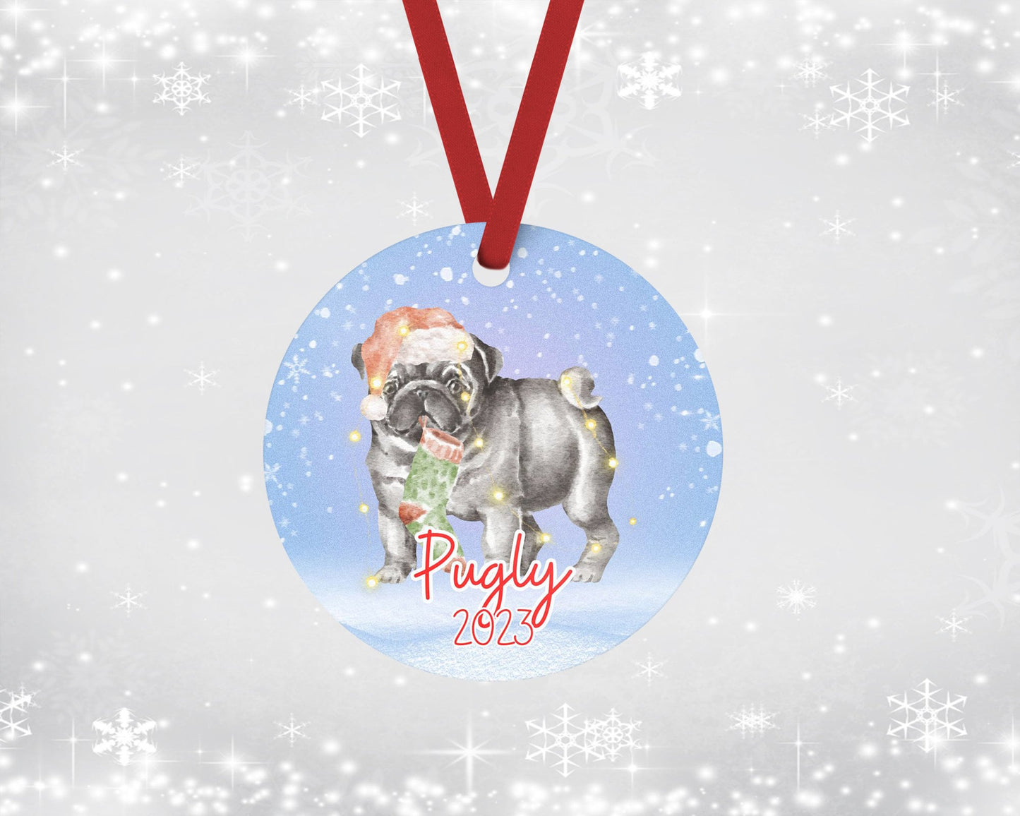 Custom Pug & Stocking Pet Ornament