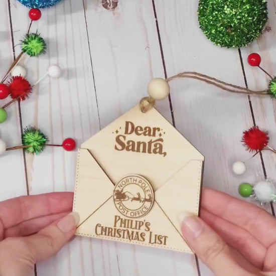 "Custom Wooden Envelope Ornament for Kids' Letters to Santa - Personalized Christmas Decor"