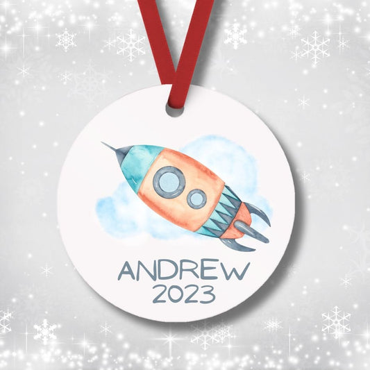 Personalized Space Rocket Christmas Ornament for Kids 