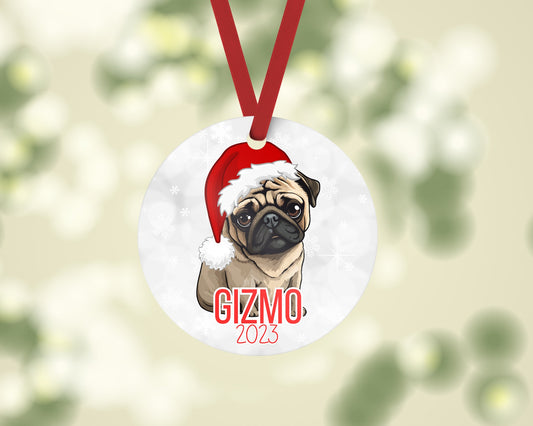Pug in Santa Hat Christmas Ornament 