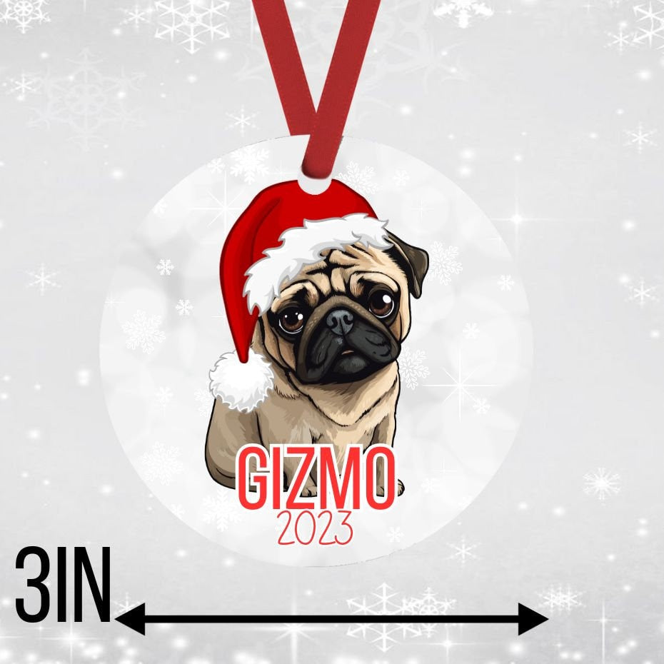 Pug in Santa Hat Christmas Ornament